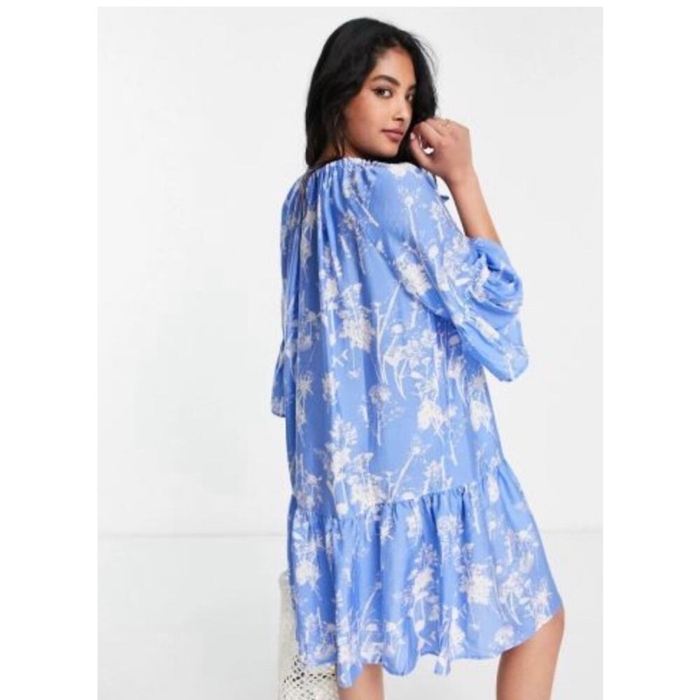 & Other Stories Blue Ruffle Floral Mini Dress Women's Size Small - Picture 2 of 9